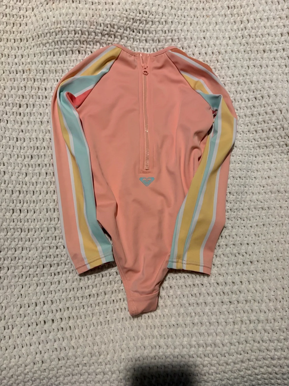 Roxy Girls Peach and Mint Stripe Swim Top